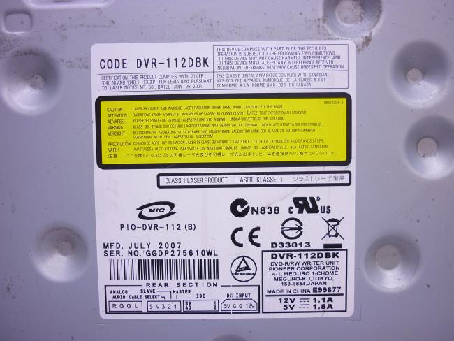Оптический привод IDE DVD±R/RW Pioneer DVR-112DBK
