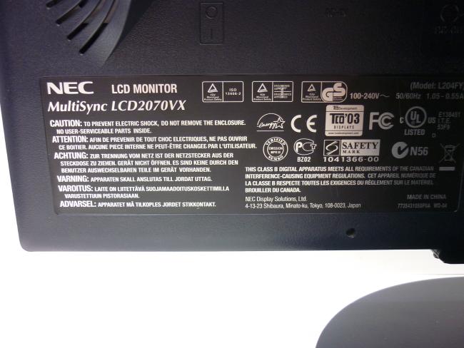 Монитор 20" Nec LCD2070VX